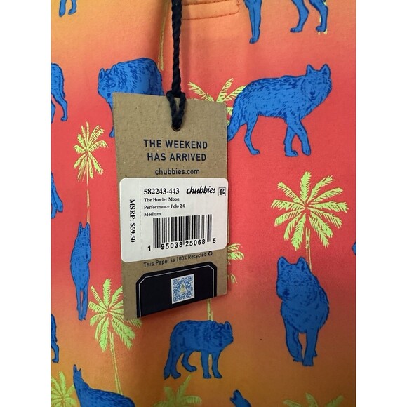 Size M Chubbies Mens The Howler Moon Performance Polo 2.0 Shirt Orange NEW - Picture 3 of 3
